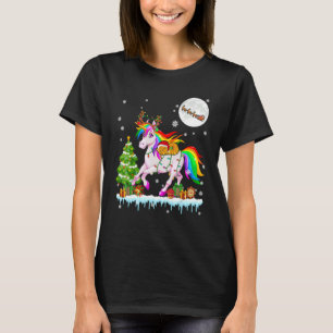 Santa Cat Ridding Rentier Einhorn Weihnachtsbaum T-Shirt