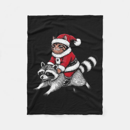 Santa Cat Riding A Raccoon Christmas Men Women Kid Fleecedecke (Vorderseite)
