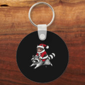 Santa Cat Riding A Raccoon Christmas Men Women Kid Schlüsselanhänger (Vorderseite)