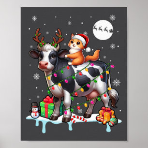 Santa Cat Riding Rentier Kuh Weihnachtsleuchten Co Poster