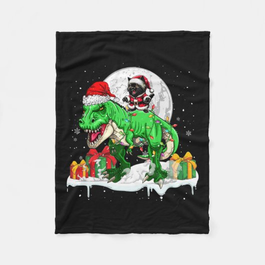 Santa Cat Riding T-rex Weihnachtsbesitzer Kinderfa Fleecedecke (Vorderseite)