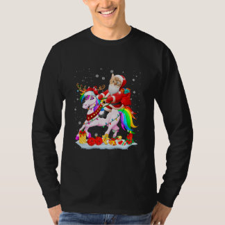 Santa Cat Riding Unicorn Weihnachten T-Shirt