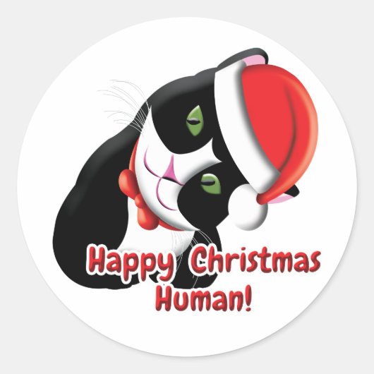 Santa Cat Runder Aufkleber (Vorderseite)