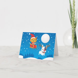 Santa Cat Sleigh Feiertagskarte