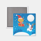 Santa Cat Sleigh Magnet (Vorderseite/Rückseite)
