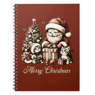 Santa Cat und seine kleinen Helfer im Vintagen Sti Notizblock