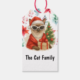 Santa Cat wear Sonnenbrille hält Weihnachtsgeschen Geschenkanhänger