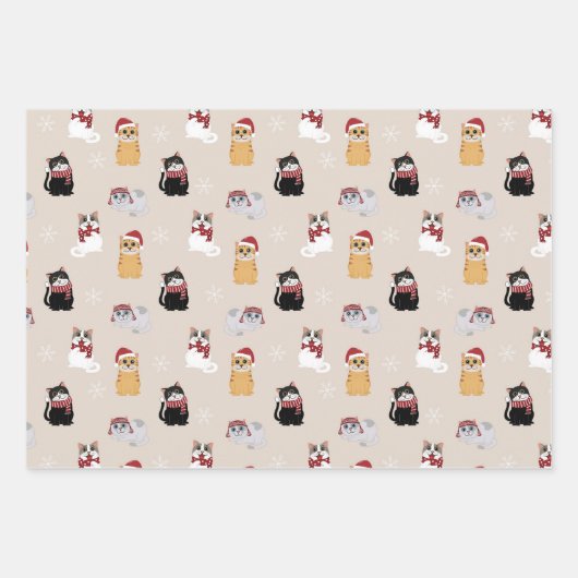 Santa Cats Niedlich Pet Kitty Weihnachtsmuster Geschenkpapier Set (Vorderseite)