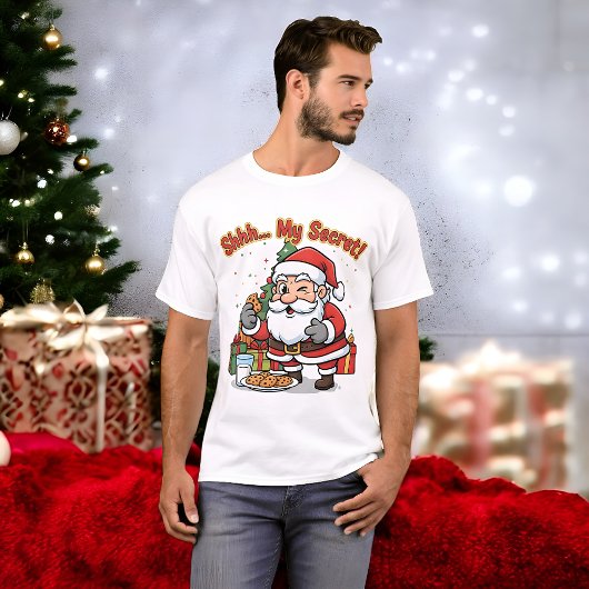 Santa Caught Stealing Cookies Funny Cartoon T-Shirt