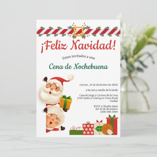 Santa Cena de Nochebuena Weihnachts-Party Einladung (Stehend Vorderseite)