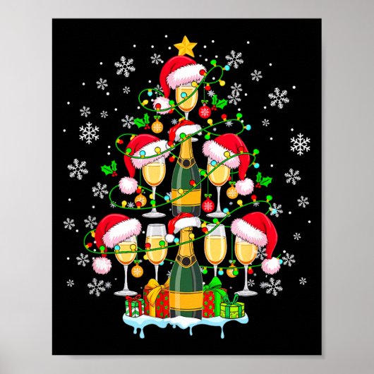 Santa Champagnes As Christmas Tree Matching Drinke Poster (Vorne)