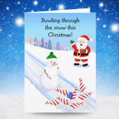 Santa Cheering Snowman Bowling Karte