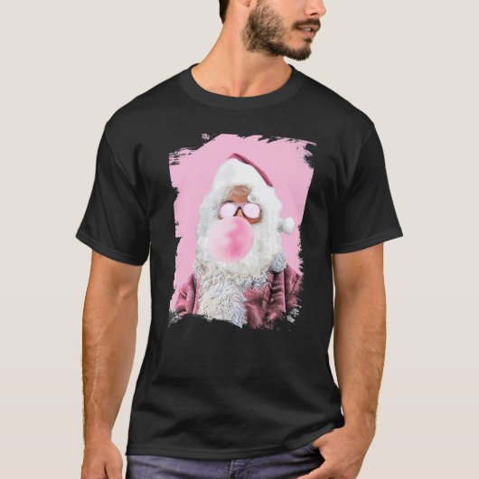 Santa Chewing Pink Blubble Gum Weihnachten T-Shirt (Vorderseite)