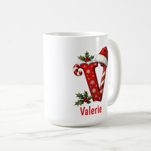Santa chic Monogram initial V merry Christmas Kaffeetasse (VorderseiteRechts)