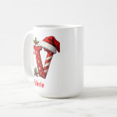 Santa chic Monogram initial V merry Christmas Kaffeetasse (Vorderseite Links)
