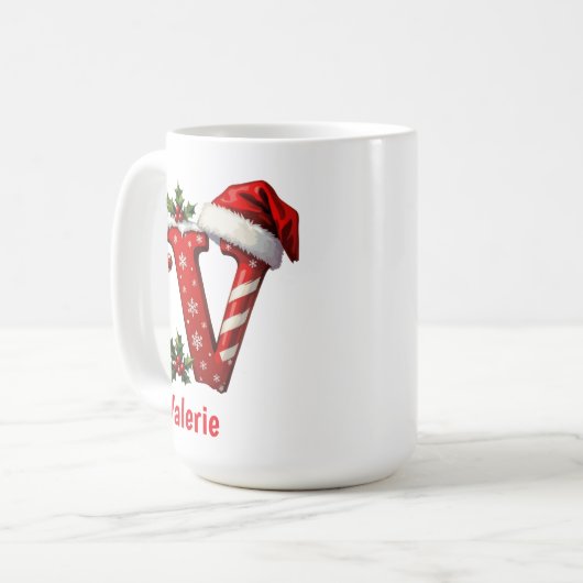 Santa chic Monogram initial V merry Christmas Kaffeetasse (Vorderseite Links)