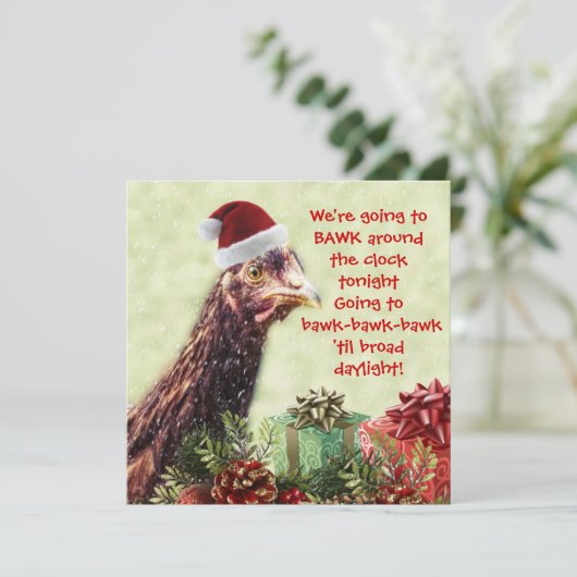 Santa Chicken Bawk um die Uhr Heute Abend! Einladung (Stehend Vorderseite)