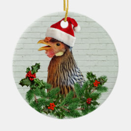 Santa Chicken Keramik Ornament