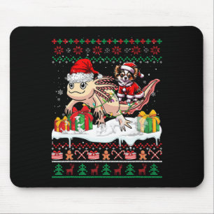 Santa Chihuahua Riding Axolotl Christmas Sweater L Mousepad