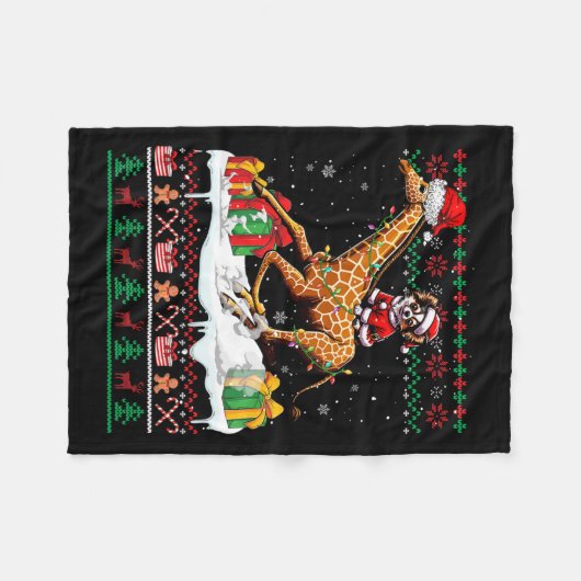 Santa Chihuahua Riding Giraffe Weihnachtssüßer L Fleecedecke (Vorderseite (Horizontal))