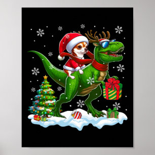 Santa Chihuahua Riding Rentier T-rex Christmas Ki Poster