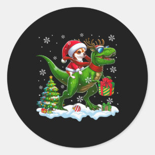 Santa Chihuahua Riding Rentier T-rex Christmas Ki Runder Aufkleber