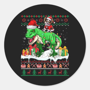 Santa Chihuahua Riding T-rex Weihnachts Sweater Lo Runder Aufkleber