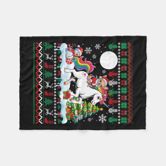 Santa Chihuahua Riding Unicorn Sweater Christmas O Fleecedecke (Vorderseite (Horizontal))