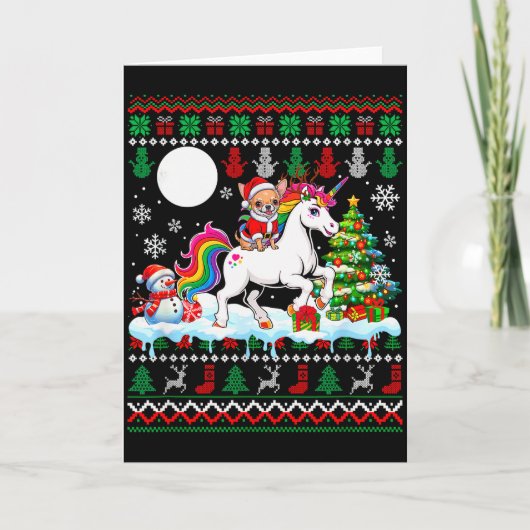 Santa Chihuahua Riding Unicorn Sweater Christmas O Karte (Vorderseite)