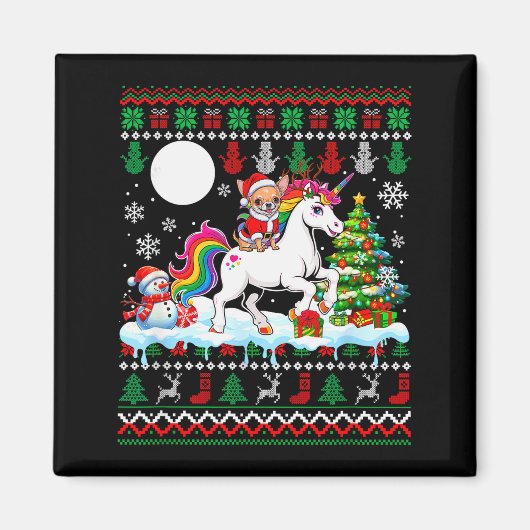 Santa Chihuahua Riding Unicorn Sweater Christmas O Magnet (Vorne)
