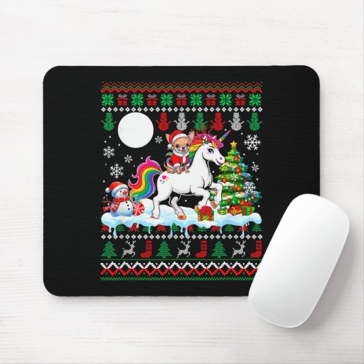 Santa Chihuahua Riding Unicorn Sweater Christmas O Mousepad (Mit Mouse)