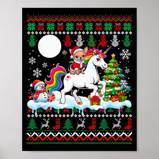Santa Chihuahua Riding Unicorn Sweater Christmas O Poster (Vorne)