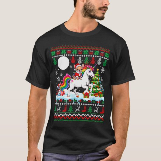 Santa Chihuahua Riding Unicorn Sweater Christmas O T-Shirt (Vorderseite)