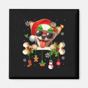 Santa Chihuahua Sungles Niedlich Bone Xmas Besitze Magnet