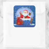Santa Chimney Rentier Sack Add Year Blau Quadratischer Aufkleber (Tasche)
