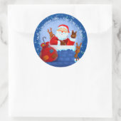 Santa Chimney Rentier Sack Add Year Blau Runder Aufkleber (Tasche)