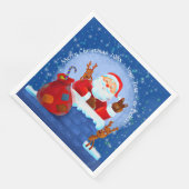 Santa Chimney Rentier Sack Add Year Blau Serviette (Ecke)