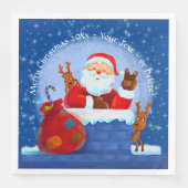 Santa Chimney Rentier Sack Add Year Blau Serviette (Vorderseite)