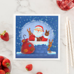 Santa Chimney Rentier Sack Add Year Blau Serviette