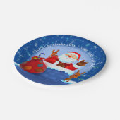 Santa Chimney Rentier Sack Add Year Text Blue 7" Pappteller (Schrägansicht)