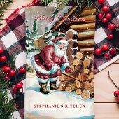 Santa Chopping Firewood Personalisiert Weihnachten Geschirrtuch
