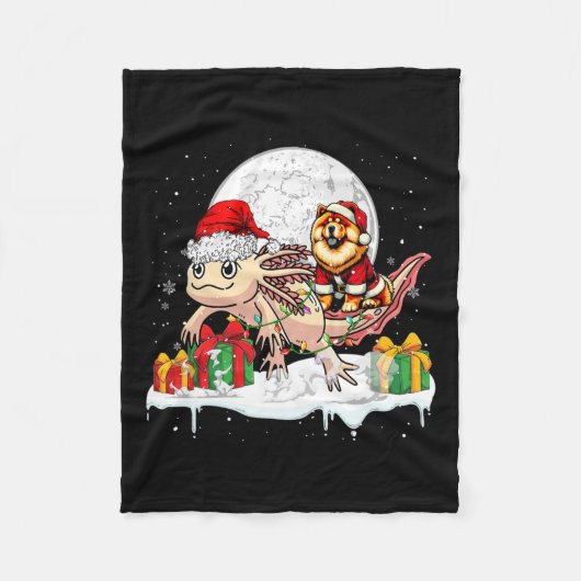 Santa Chow Chow Riding Axolotl Weihnachtsmann Kind Fleecedecke (Vorderseite)