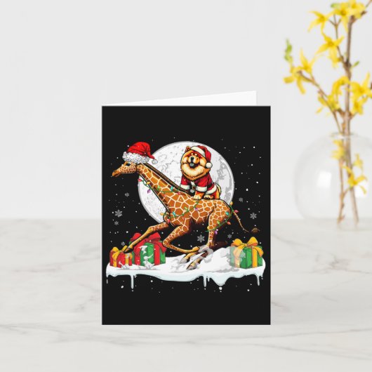 Santa Chow Chow Riding Giraffe Weihnachtsmann Kind Karte (Gelbe Blume)