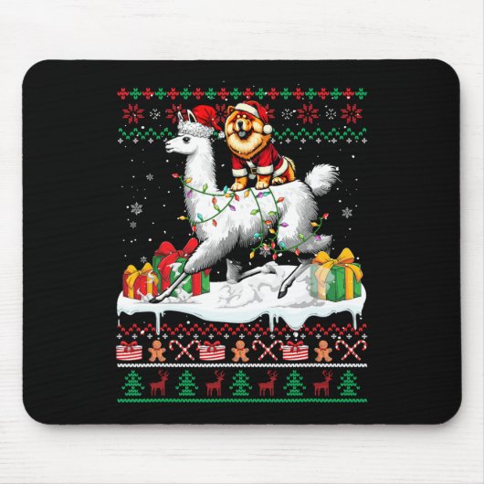 Santa Chow Chow Riding Llama Weihnachtsfest Mousepad (Vorne)