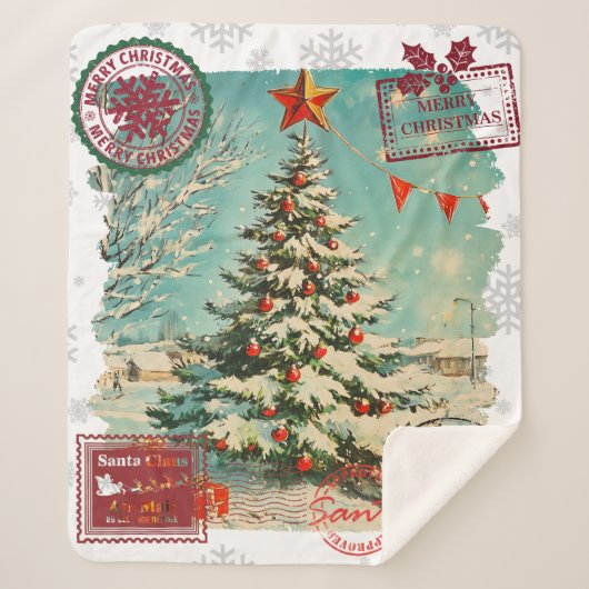 Santa Christmas Airmail Vintage Christmas Tree Sherpadecke (Vorderseite)