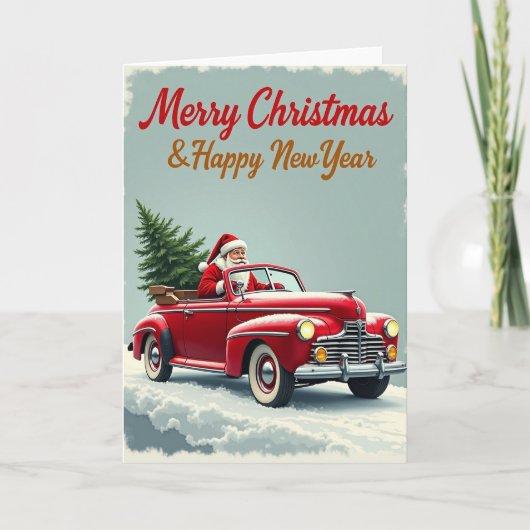 Santa Christmas Car New Year Card Karte (Vorderseite)