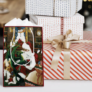 Santa Christmas Dragon Fantasy Mittlere Geschenktüte