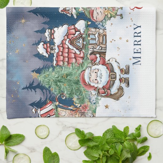 Santa Christmas Elf Rudolph Geschirrtuch (Gefaltet)