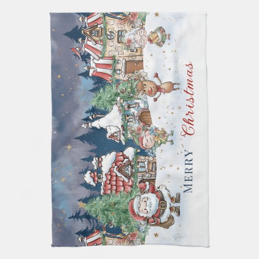 Santa Christmas Elf Rudolph Geschirrtuch (Vertikal)