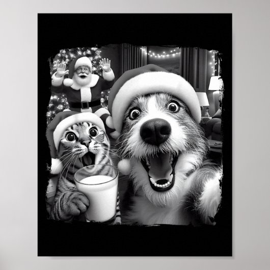 Santa Christmas Funny Cat Taking Selfie Racoon Xma Poster (Vorne)